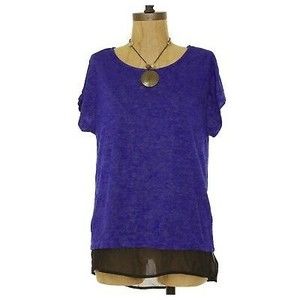 Gibson Woven Underlay Top Size XS Short Sleeve Black Navy Blue NEW B43